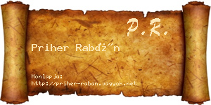 Priher Rabán névjegykártya